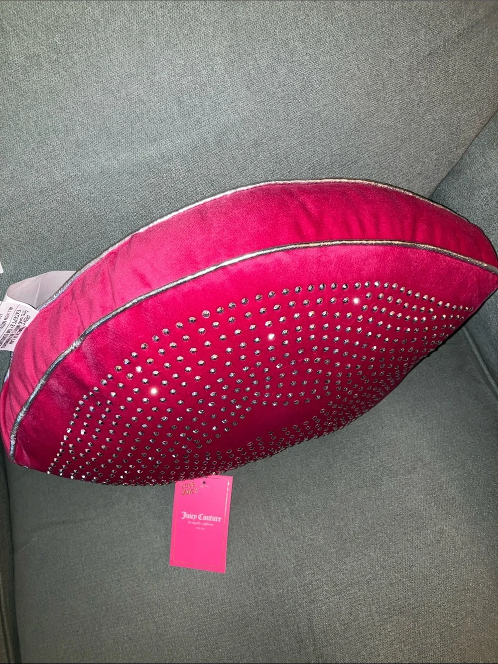 💋Juicy Couture BLING hot pink lips pillow viral kiss lips throw pillow NWT
